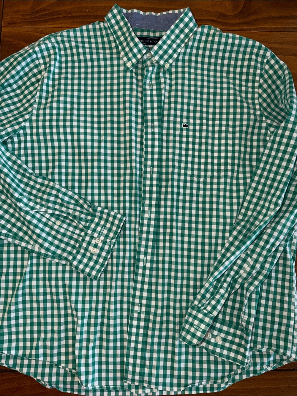 Crown & Ivy XL Classic Fit Green and White Gingham Button-Down Shirt